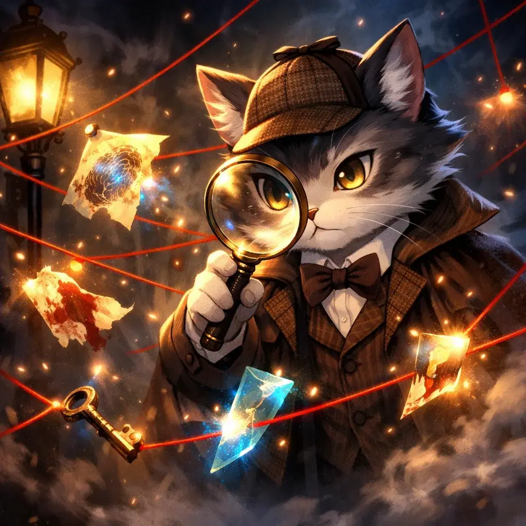 The Armchair Detective — Otaku Den persona archetype card art. Called the twist in episode 3.