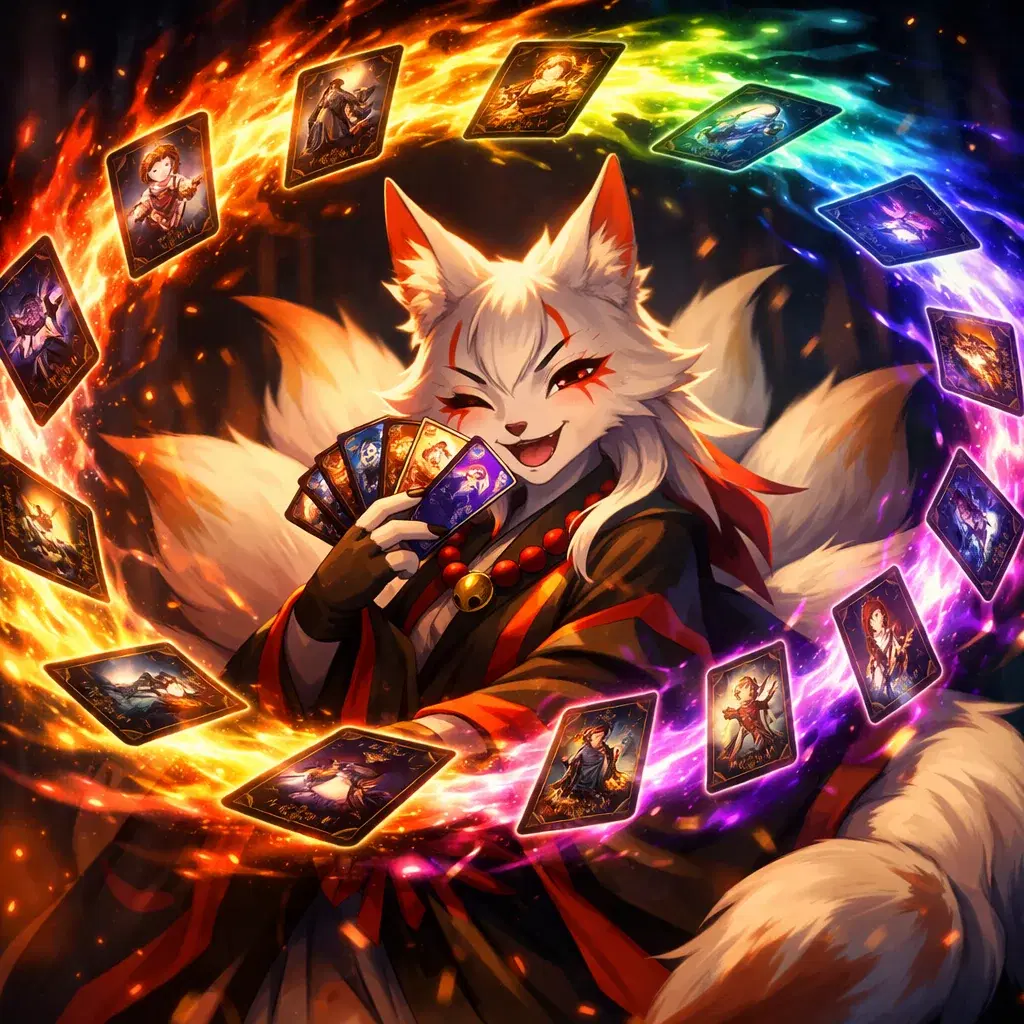 The Wild Card — Otaku Den persona archetype card art. Unpredictable. Unrankable. Unbothered.